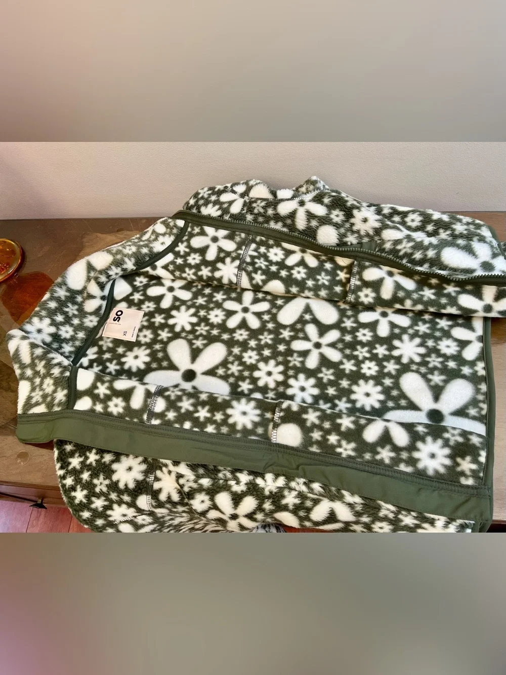 SO Full Zip Teddy Fleece Jacket - Green Floral- Juniors XS - NEW With Tag